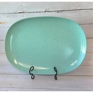 Vintage Texas Ware Melmac Oval Serving Platter Turquoise Speckled Mid Century